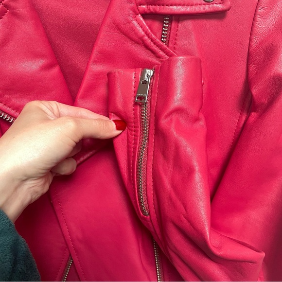 LaMarque Donna Hot Pink Iconic Leather Biker Jacket Women’s Size Small - Picture 9 of 11